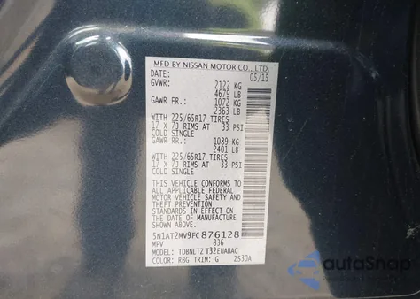 2015 Nissan Rogue Sv z USA, uszkodzony, nr VIN 5N1AT2MV9FC876128